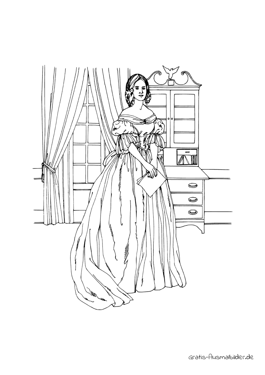 Ausmalbild 1st Lady mit schönem Kleid