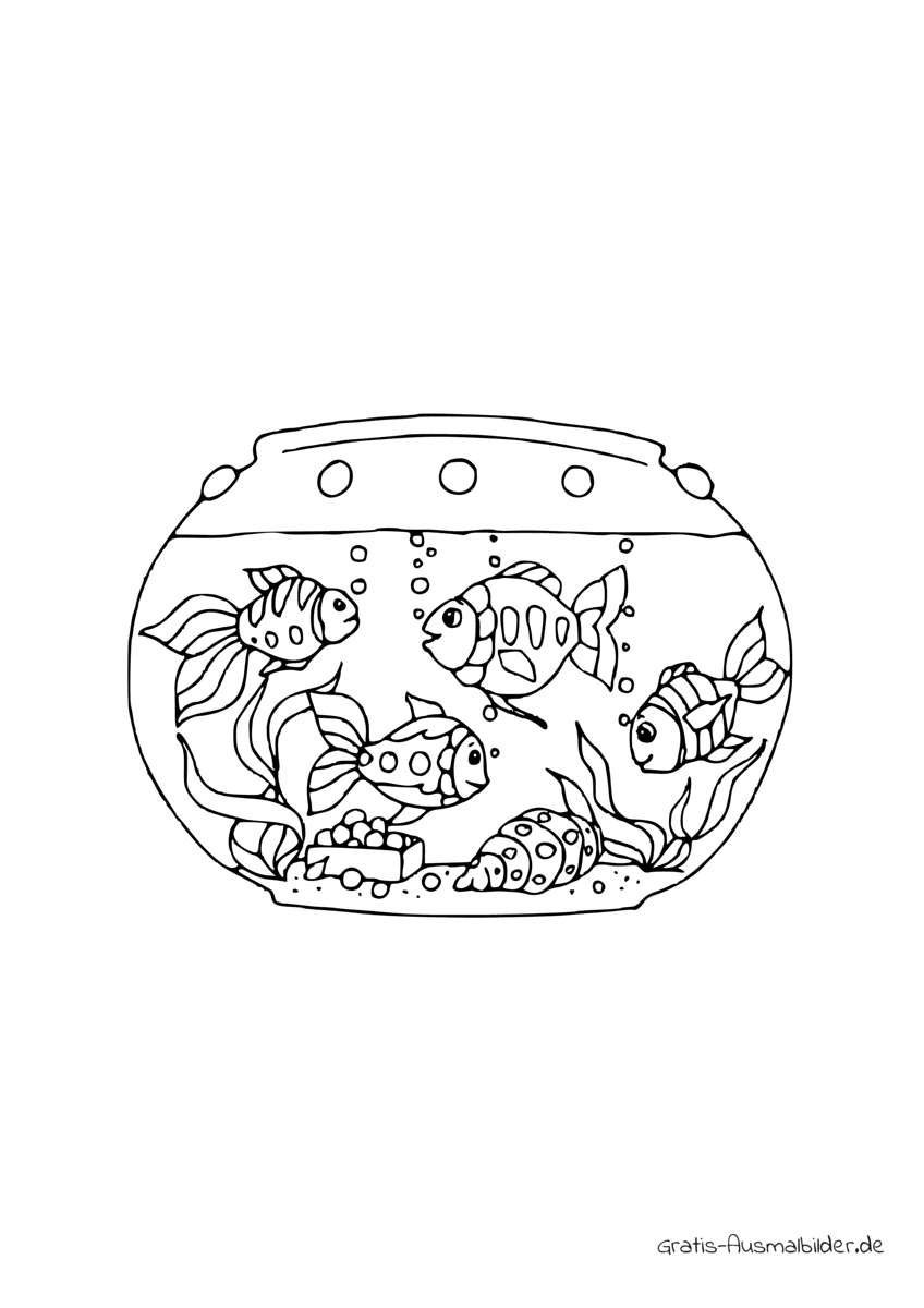 Ausmalbild Aquarium mit Fischen