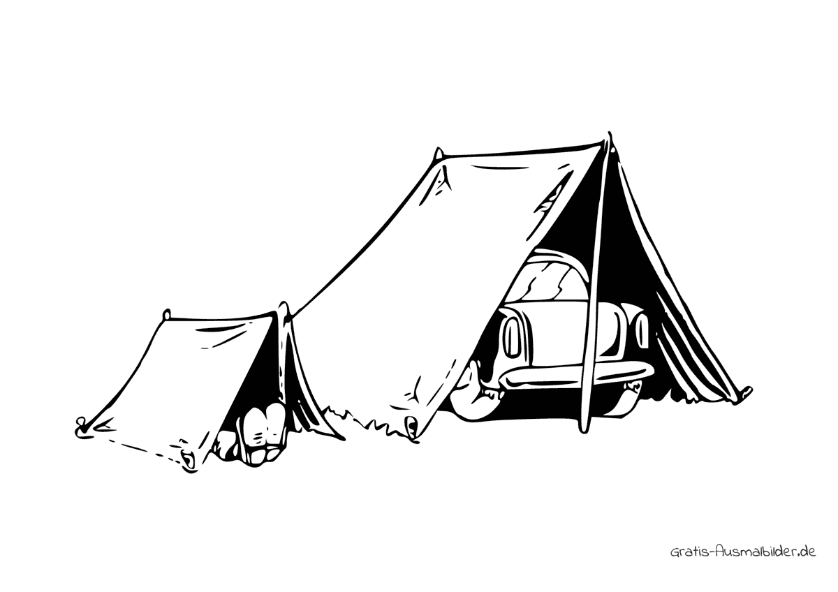 Ausmalbild Auto im Zelt