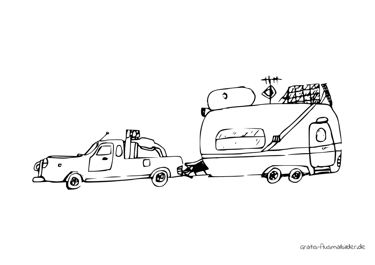 Ausmalbild Auto mit Wohnwagen