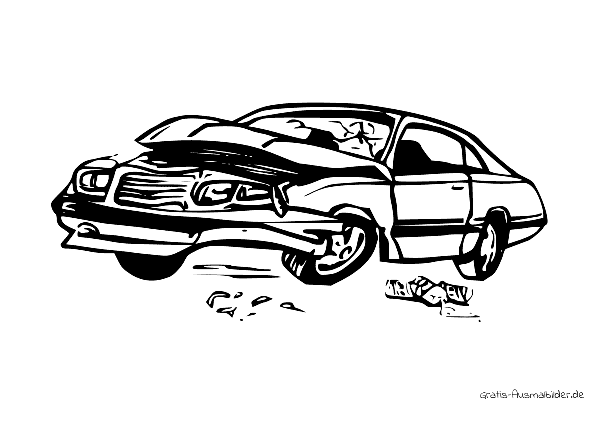 Ausmalbild Auto nach Unfall
