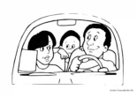Ausmalbild Familie im Auto