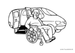 Ausmalbild Mann im Rollstuhl und Auto