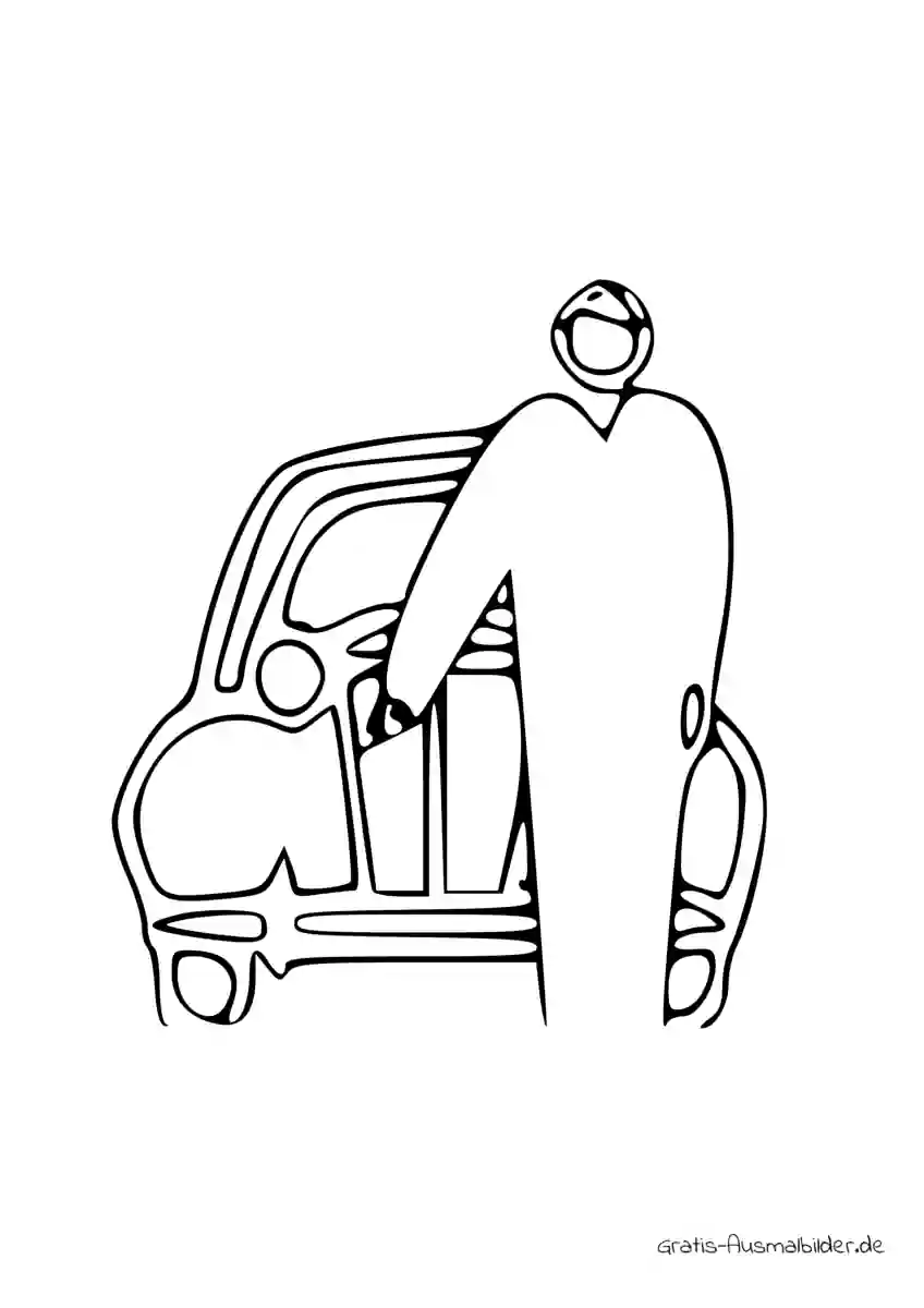 Ausmalbild Mann mit Auto Symbol