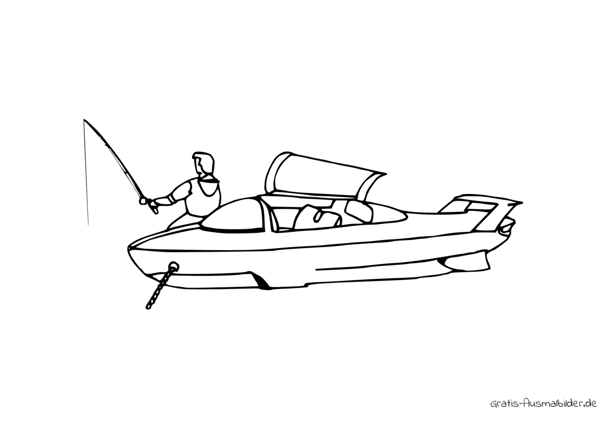 Ausmalbild Angelnder Mann auf Boot