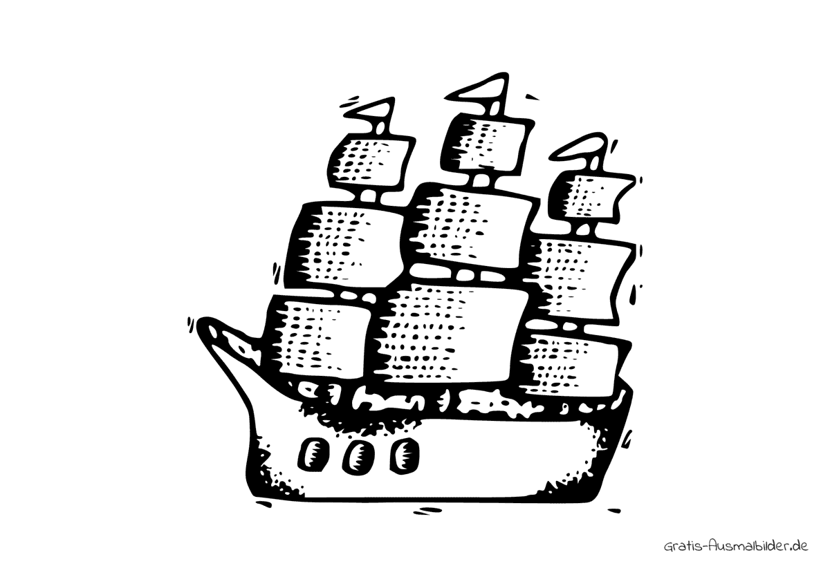 Ausmalbild Boot geflochtene Segel