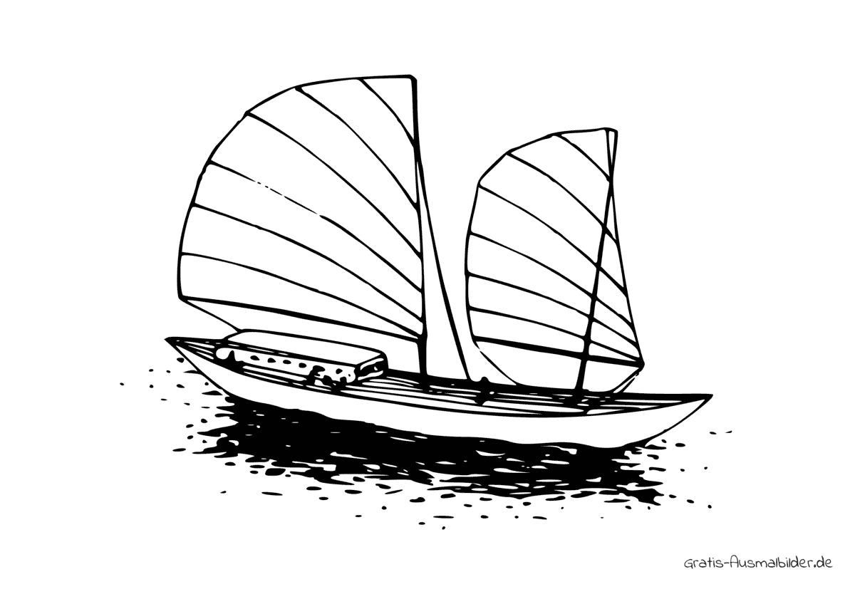 Ausmalbild Boot gestreifte Segel