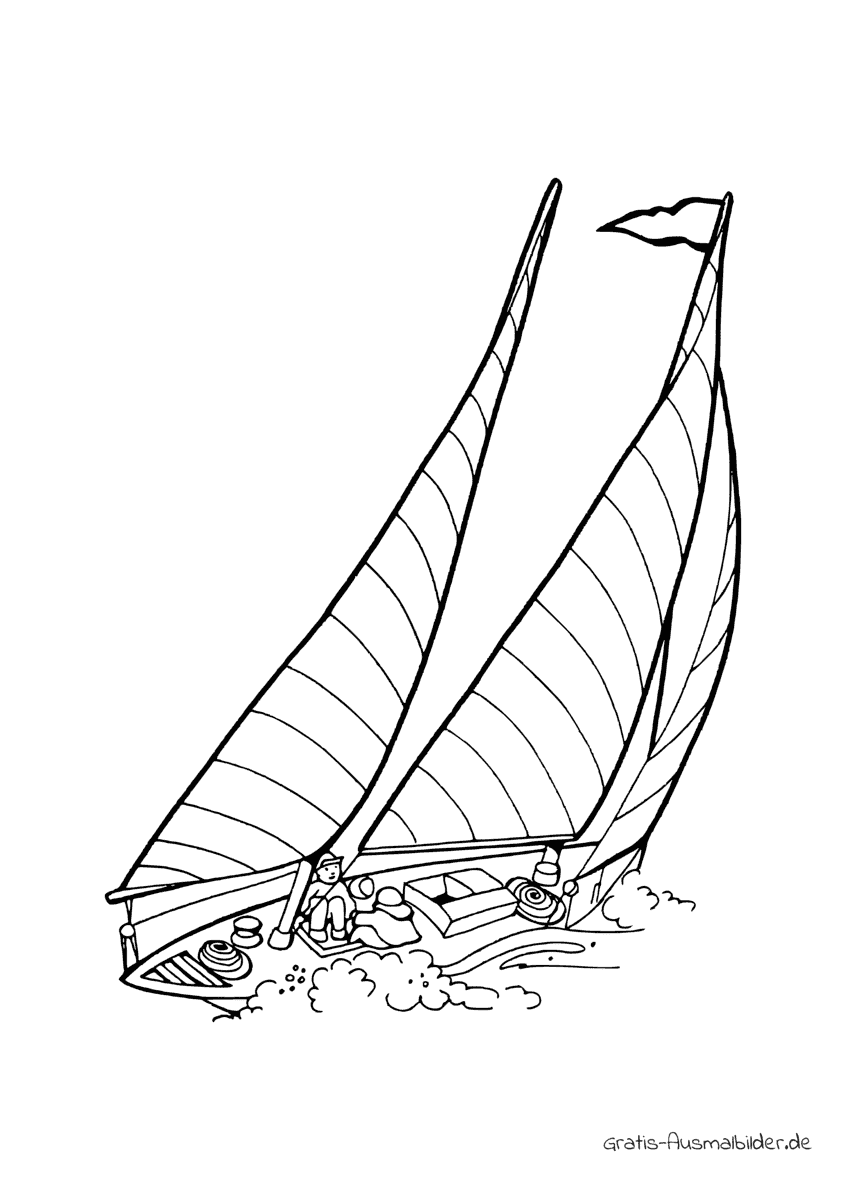 Ausmalbild Boot grosse Segel