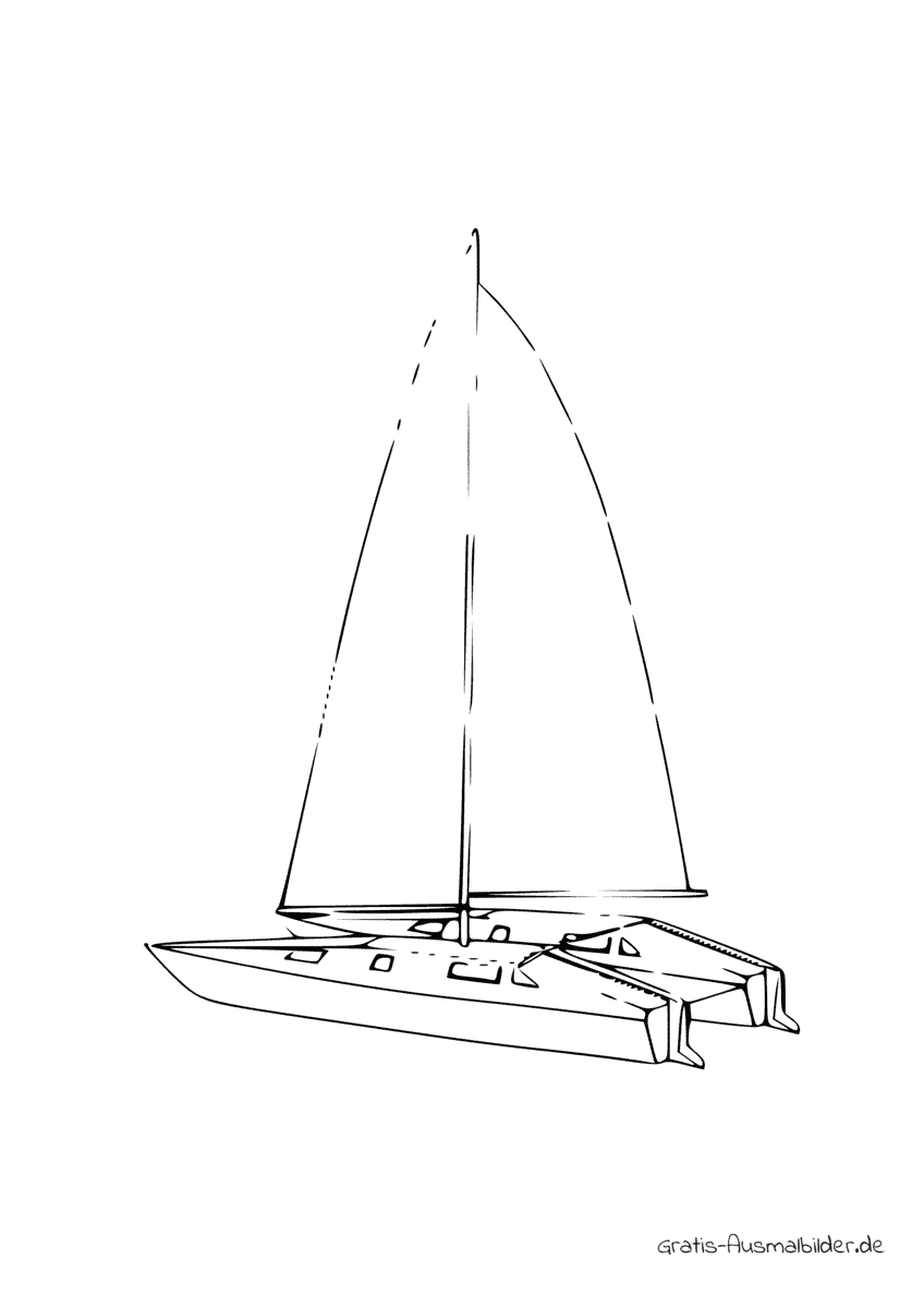 Ausmalbild Boot grosses Segel Skizze