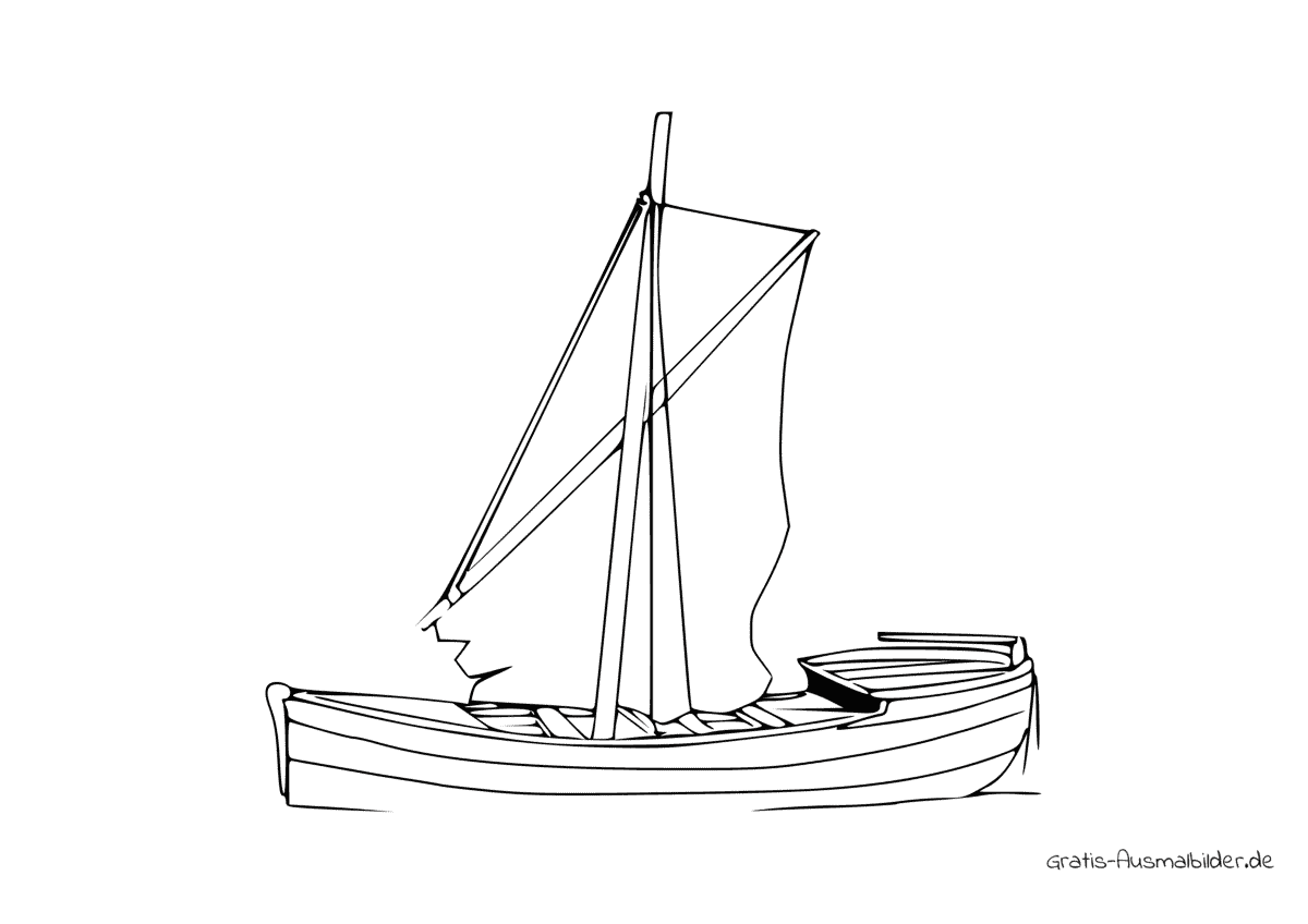 Ausmalbild Boot heruntergelassenes Segel
