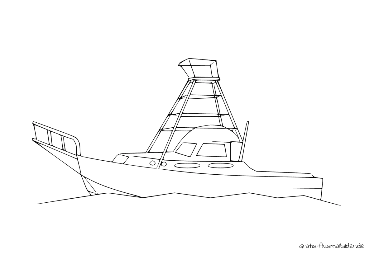 Ausmalbild Boot im Wasser