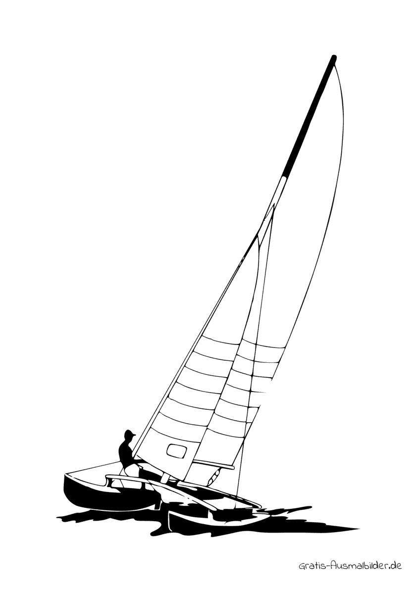 Ausmalbild Boot sehr hohes Segel