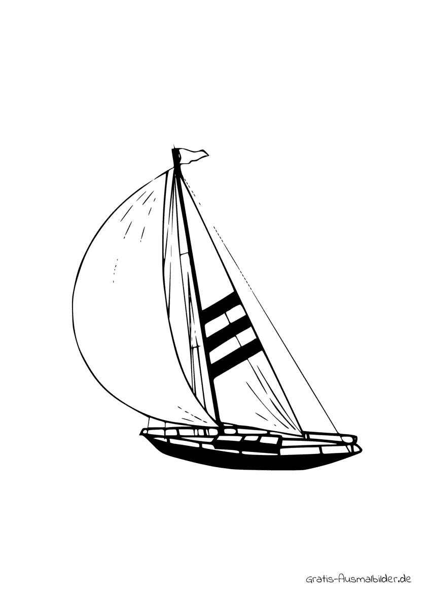 Ausmalbild Boot Wind im Segel