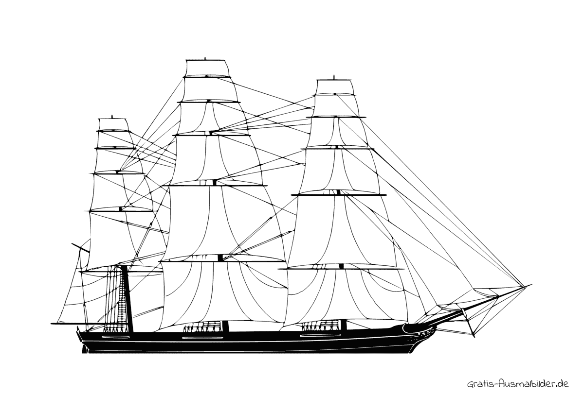 Ausmalbild Dreimast Segelschiff