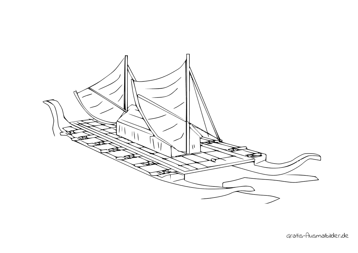 Ausmalbild Holzboot auf dem Wasser