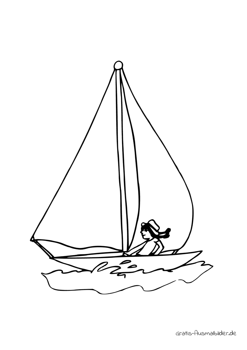 Ausmalbild Mädchen in Segelboot
