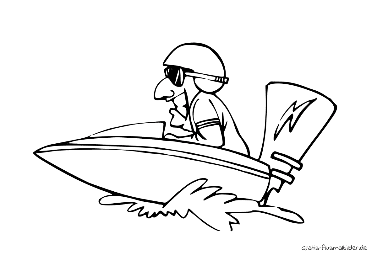 Ausmalbild Mann mit Motorboot