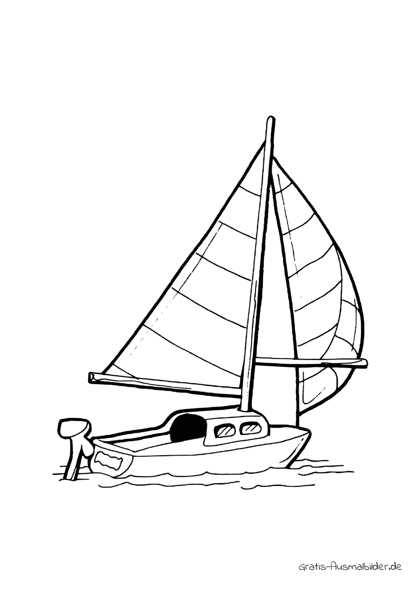 Ausmalbild Motorboot mit Segel
