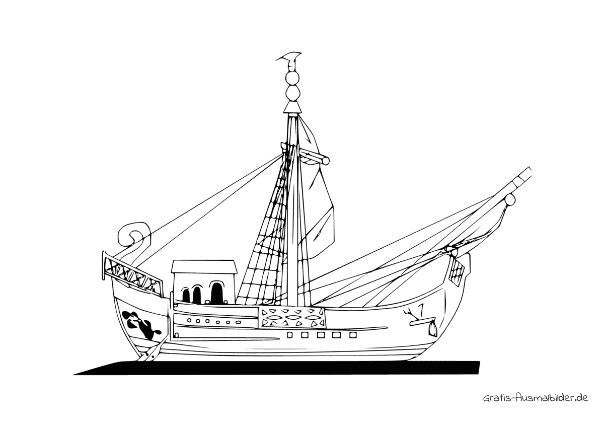 Ausmalbild Paddeln Schiff