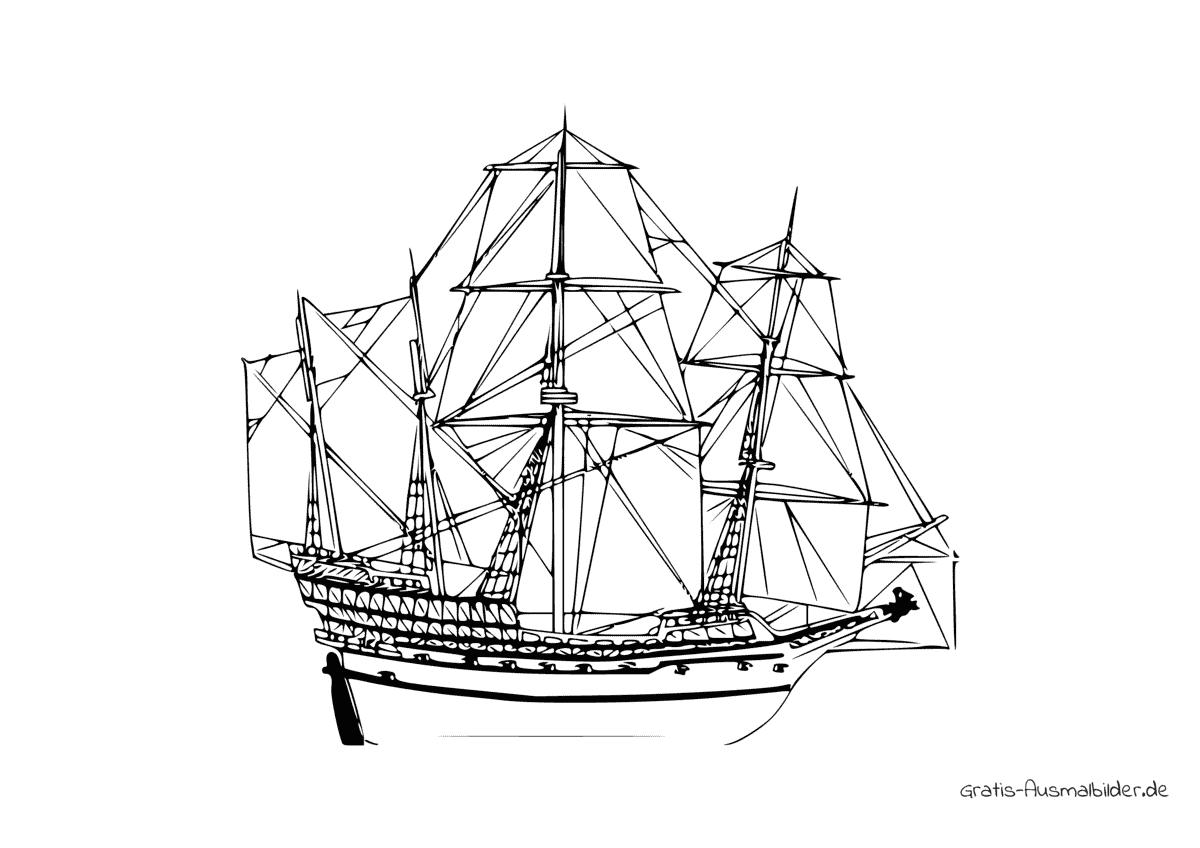 Ausmalbild Riesiges Segelschiff