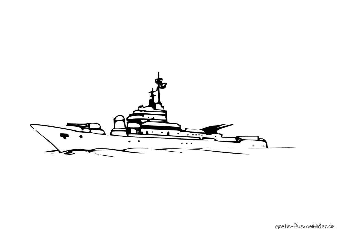 Ausmalbild Schiff Krieg auf dem Wasser