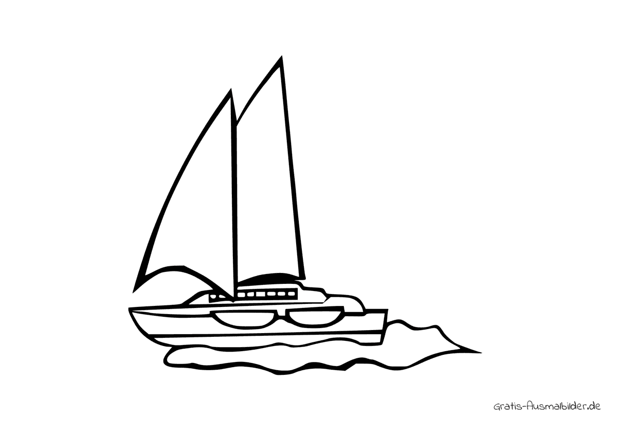 Ausmalbild Segelboot im Wasser