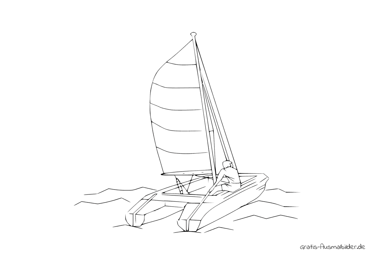 Ausmalbild Segelboot von hinten