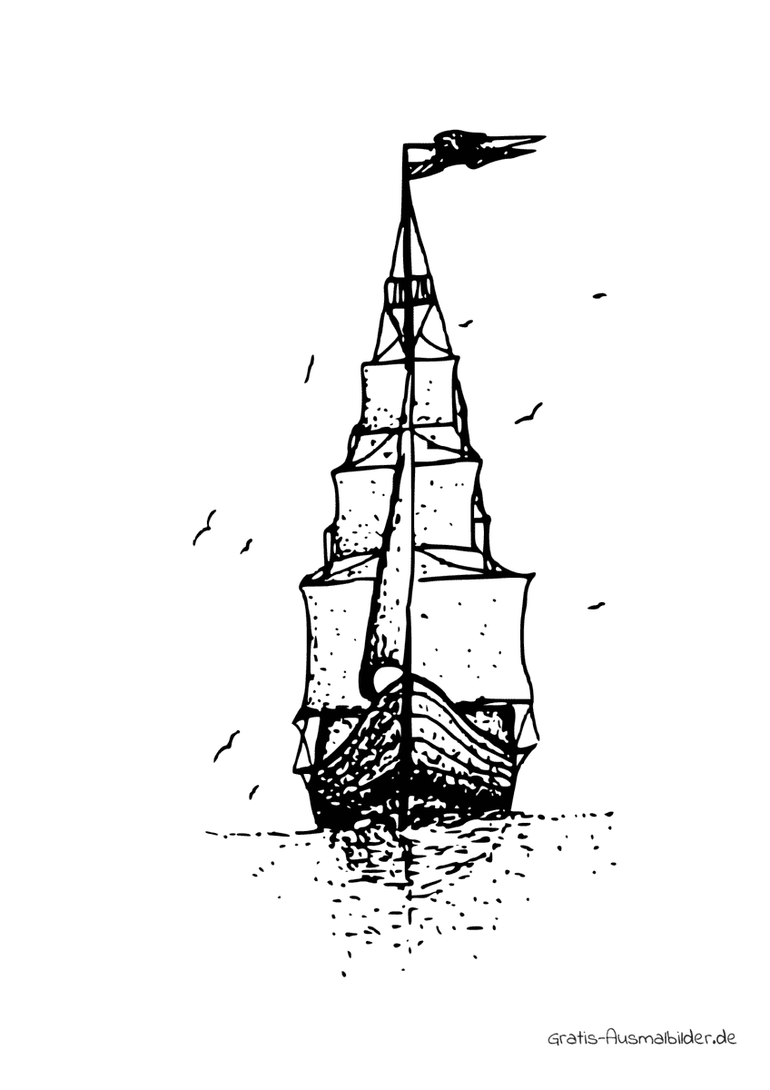Ausmalbild Segelboot von vorne