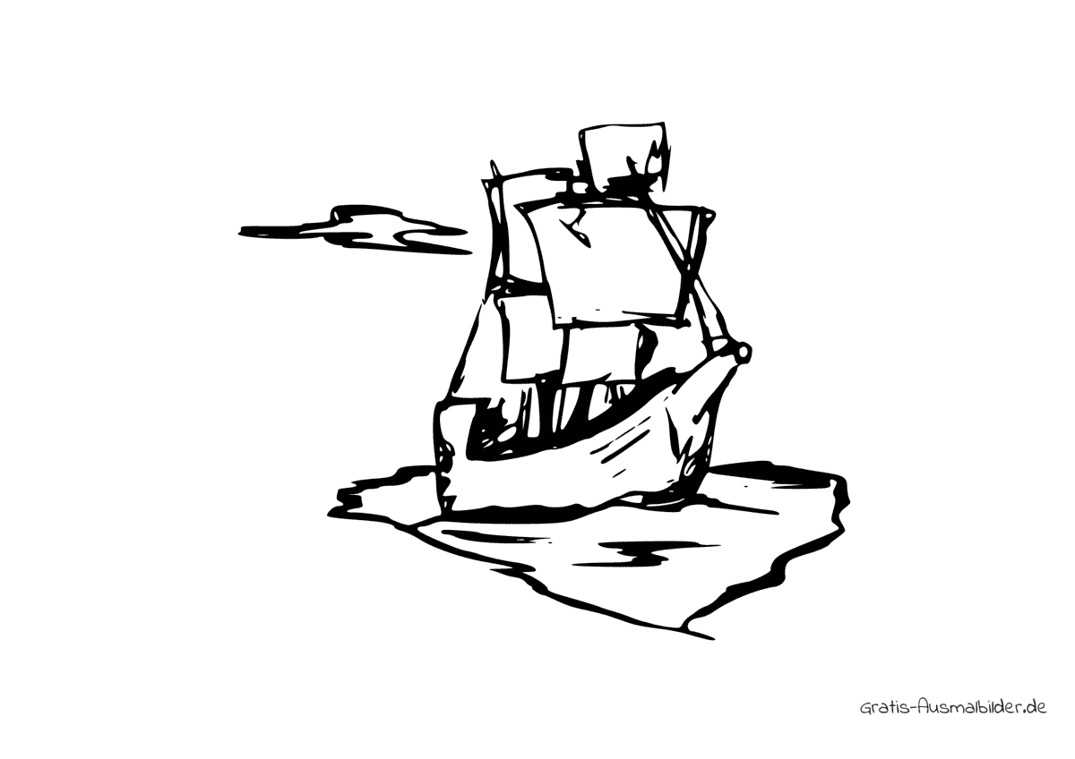 Ausmalbild Segelschiff im Wasser Skizze