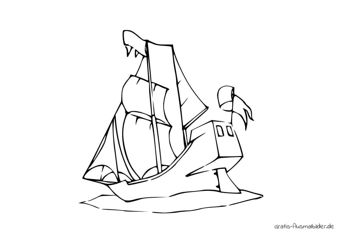 Ausmalbild Segelschiff im Wasser