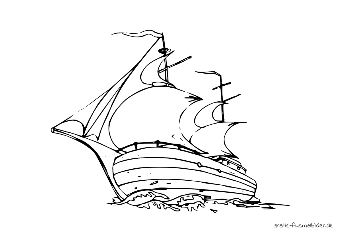 Ausmalbild Segelschiff mit zwei Masten
