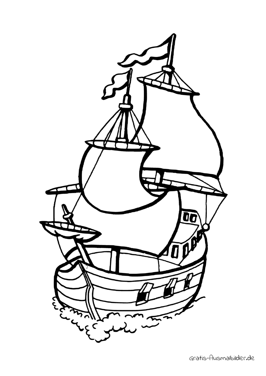 Ausmalbild Segelschiff von vorne