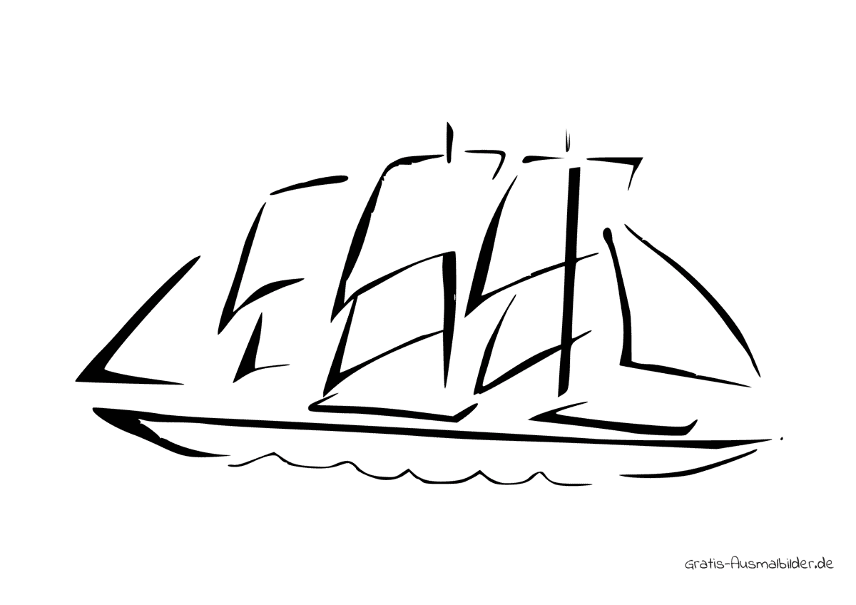 Ausmalbild Skizze Boot viele Segel