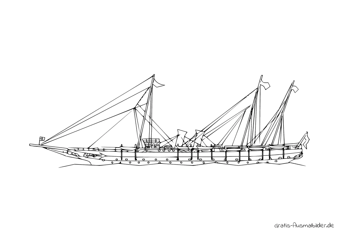 Ausmalbild Skizze Holzschiff