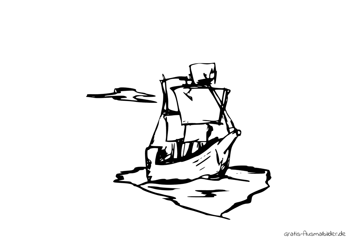Ausmalbild Skizze Segel Boot Wasser