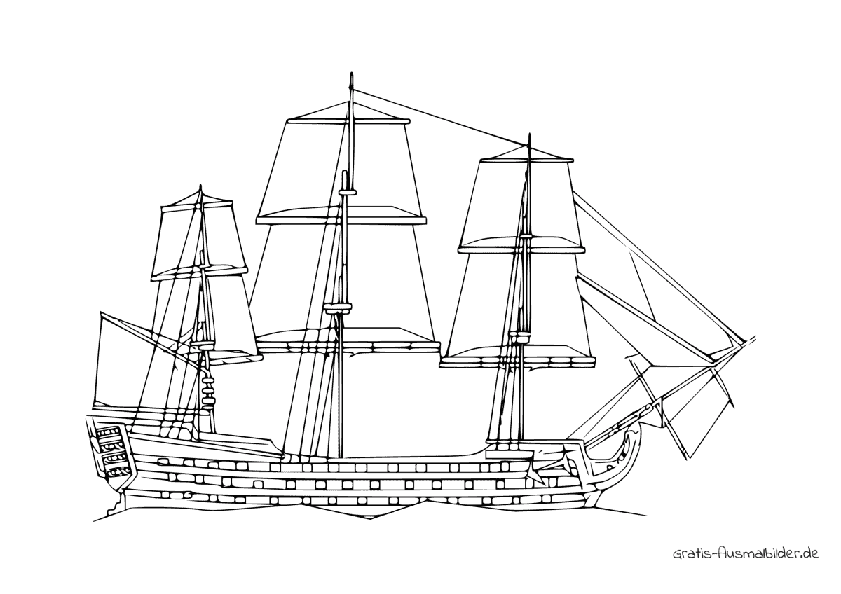 Ausmalbild Skizze Segelschiff
