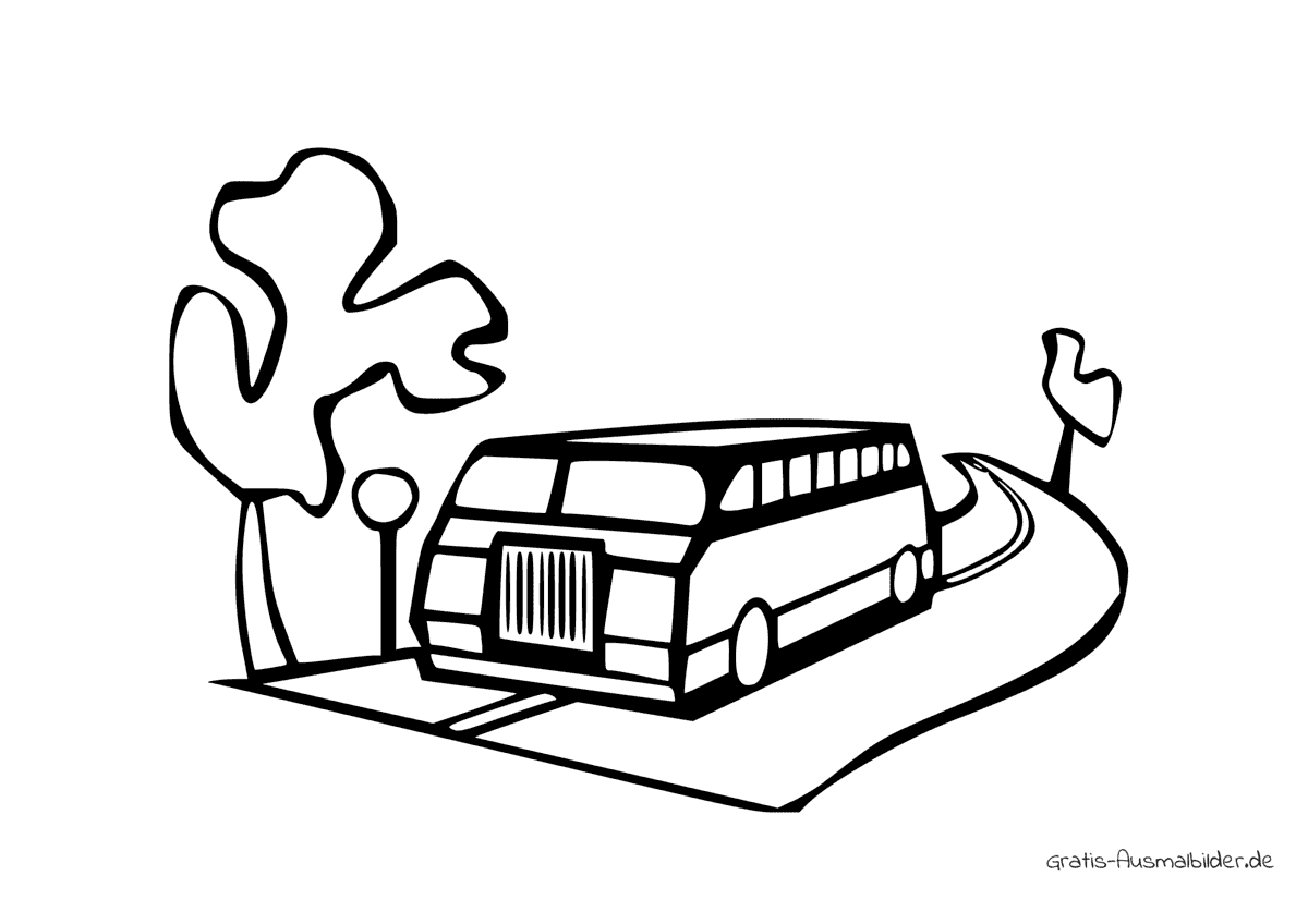 Ausmalbild Bus auf der Strasse
