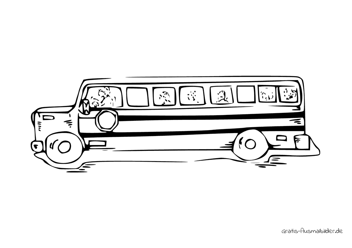 Ausmalbild Kinder in Schulbus