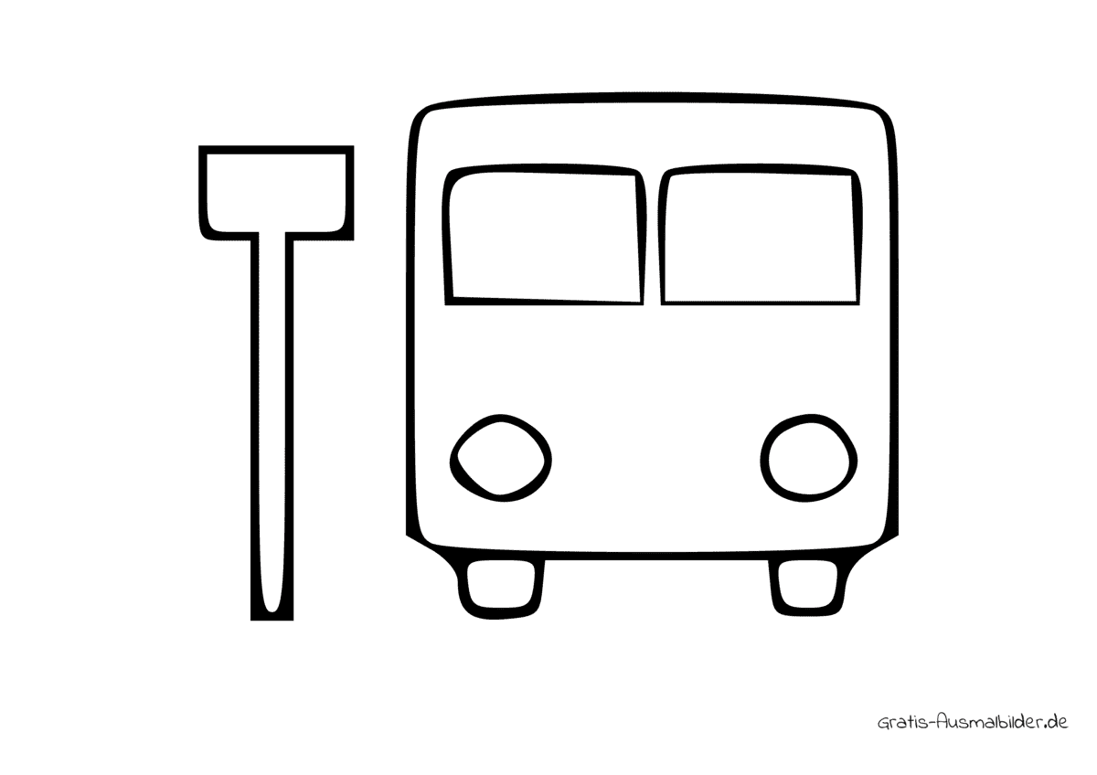 Ausmalbild Symbol Bus an Haltestelle