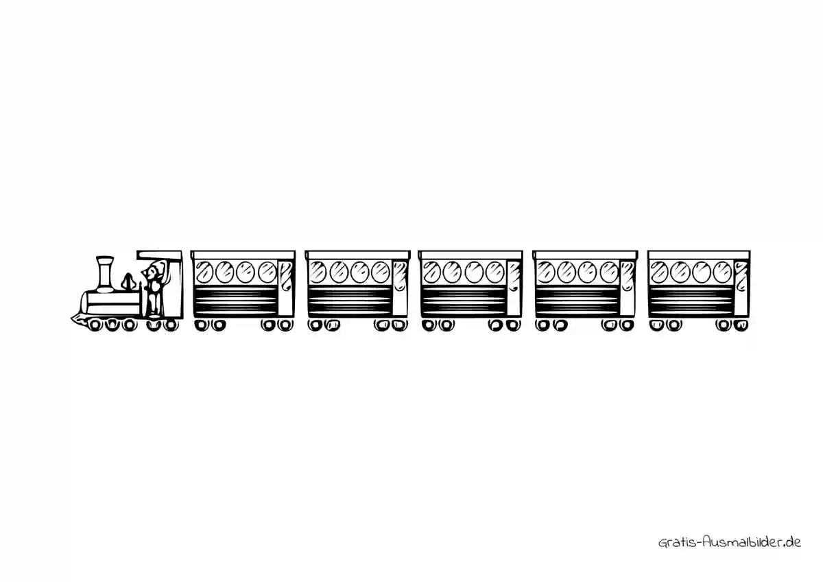 Ausmalbild Dampflok mit vielen Wagons