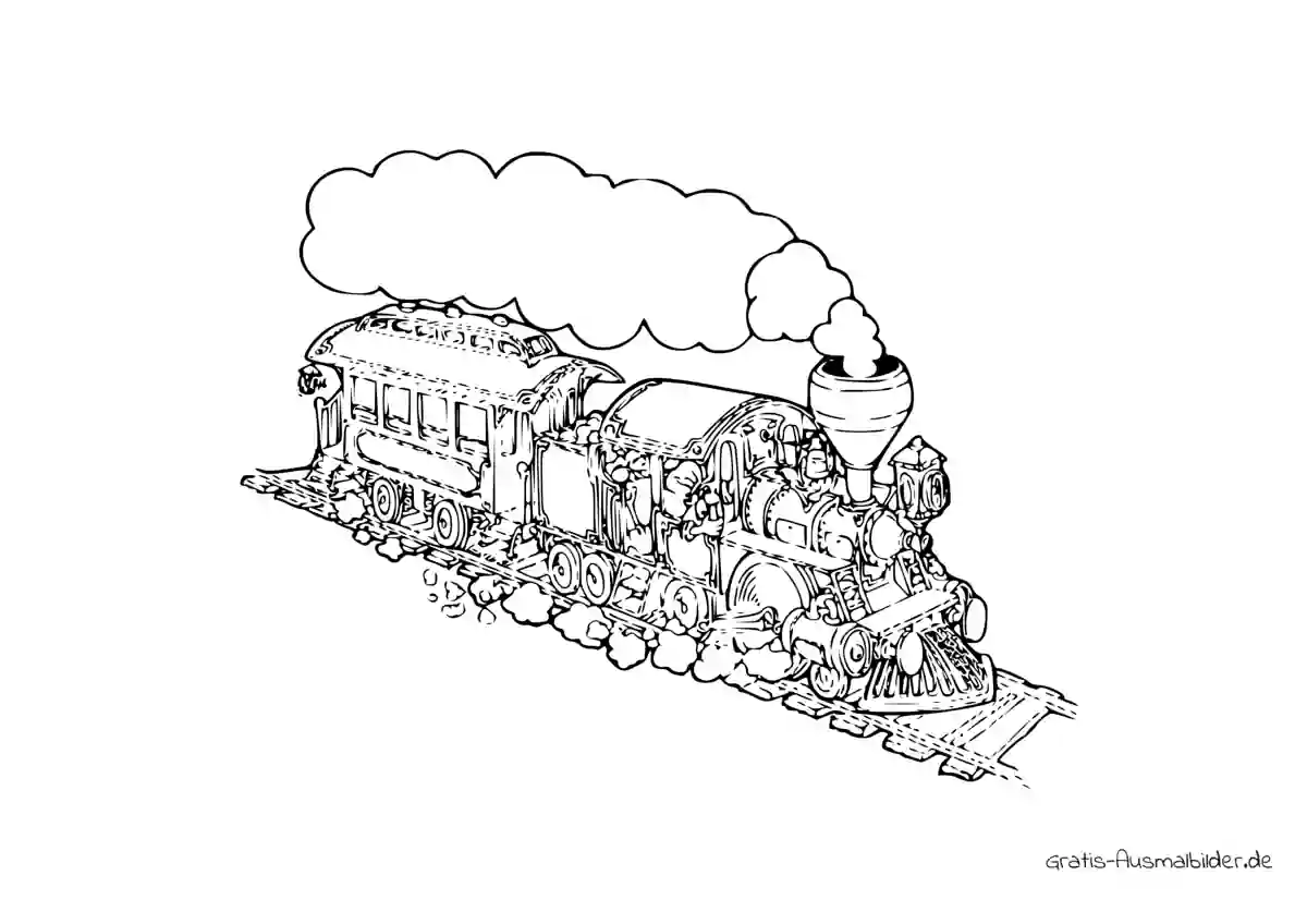 Ausmalbild Detaillierte Lokomotive