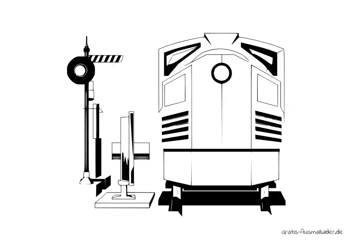 Ausmalbild Zug an Haltesignal