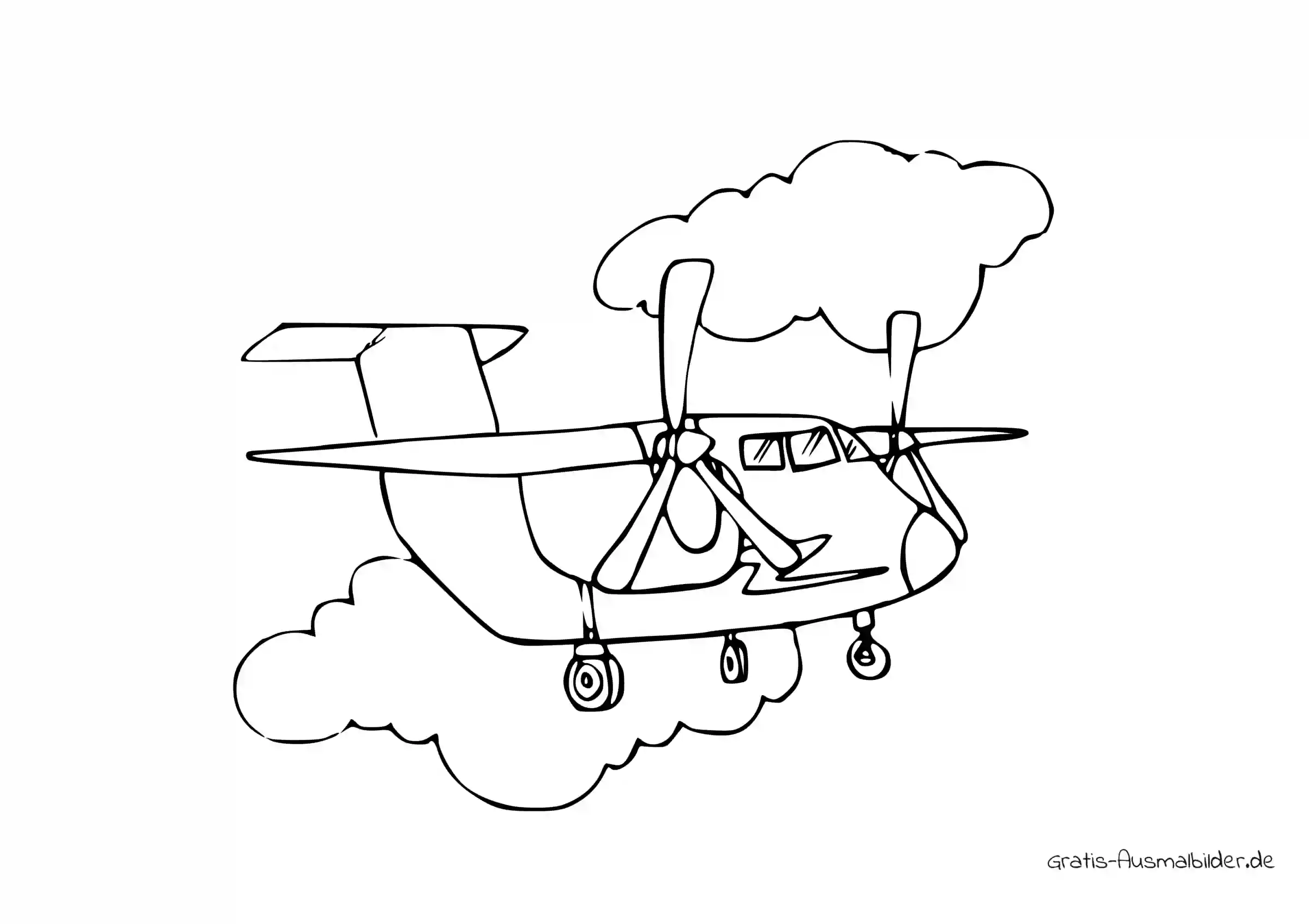Ausmalbild Flugzeug in den Wolken