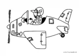 Ausmalbild Mann in geflicktem Flugzeug