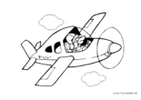 Ausmalbild Mann in kleinem Flugzeug