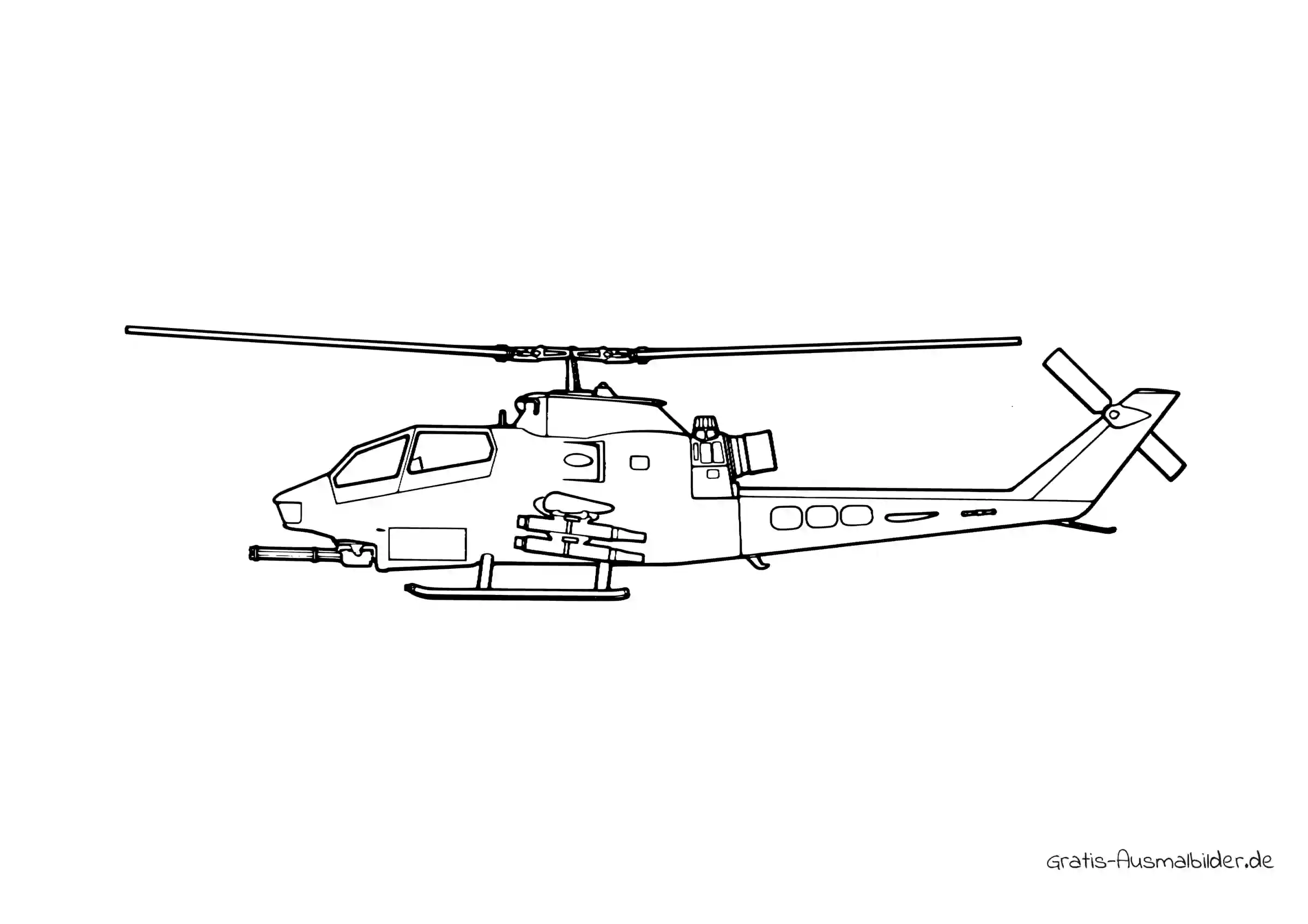Ausmalbild Bewaffneter Helikopter