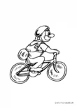 Ausmalbild Mann mit Rucksack auf Fahrrad