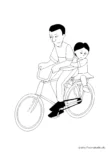 Ausmalbild Vater mit Tochter auf Fahrrad