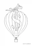 Ausmalbild Heißluftballon mit Dollar