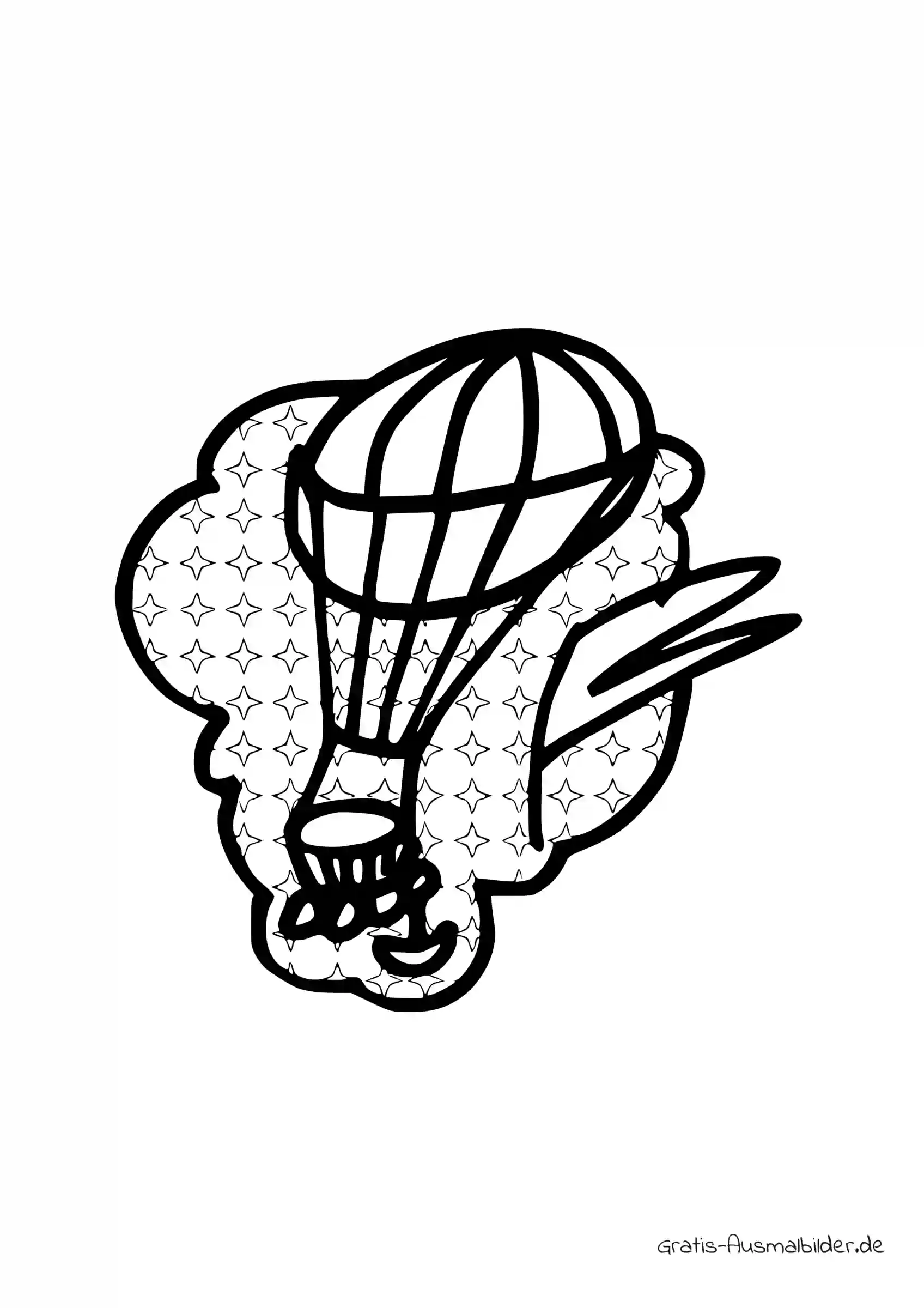 Ausmalbild Heißluftballon mit Hintergrund